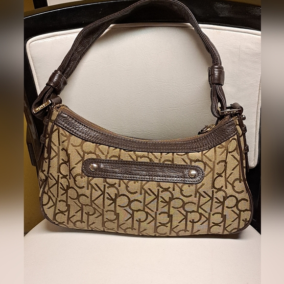 Calvin Klein Canvas & Leather Monogram Baguette Vintage Shoulder Bag GUC - Picture 1 of 16
